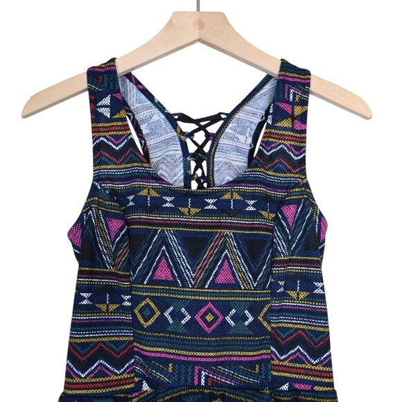 Jessica Simpson Womens M Jayne Aztec Print Tie Back Fit & Flare Dress - Picture 3 of 10